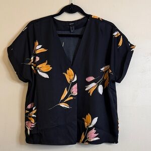 Forever 21 Black Blouse with Floral Design